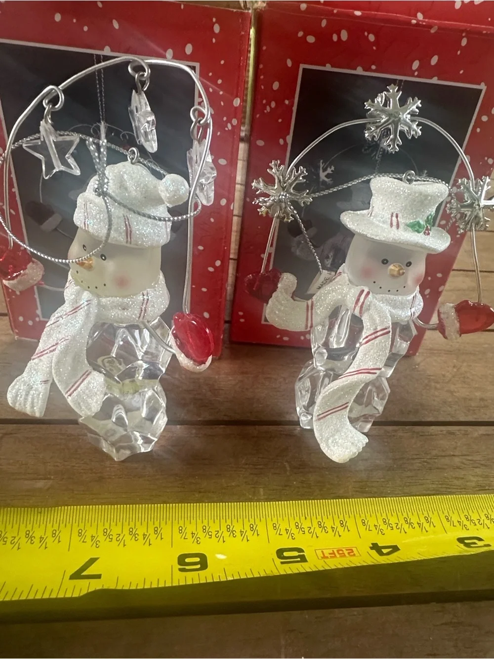 Ann Crittenden Swan Acrylic Ice Cube Snowmen Christmas Tree Ornaments (2)